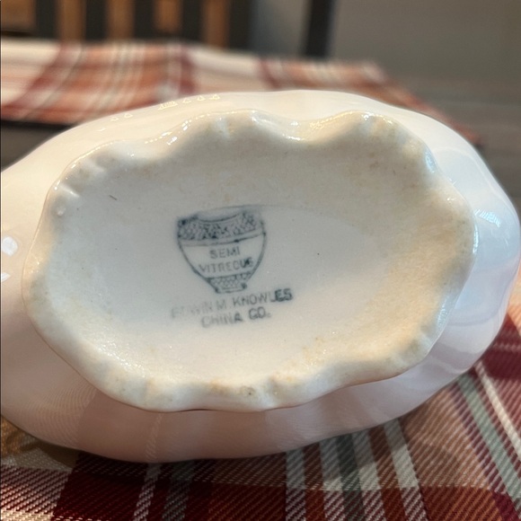 Edwin M. Knowles Gravy Boat White with Green & Gold Trim - Picture 3 of 16